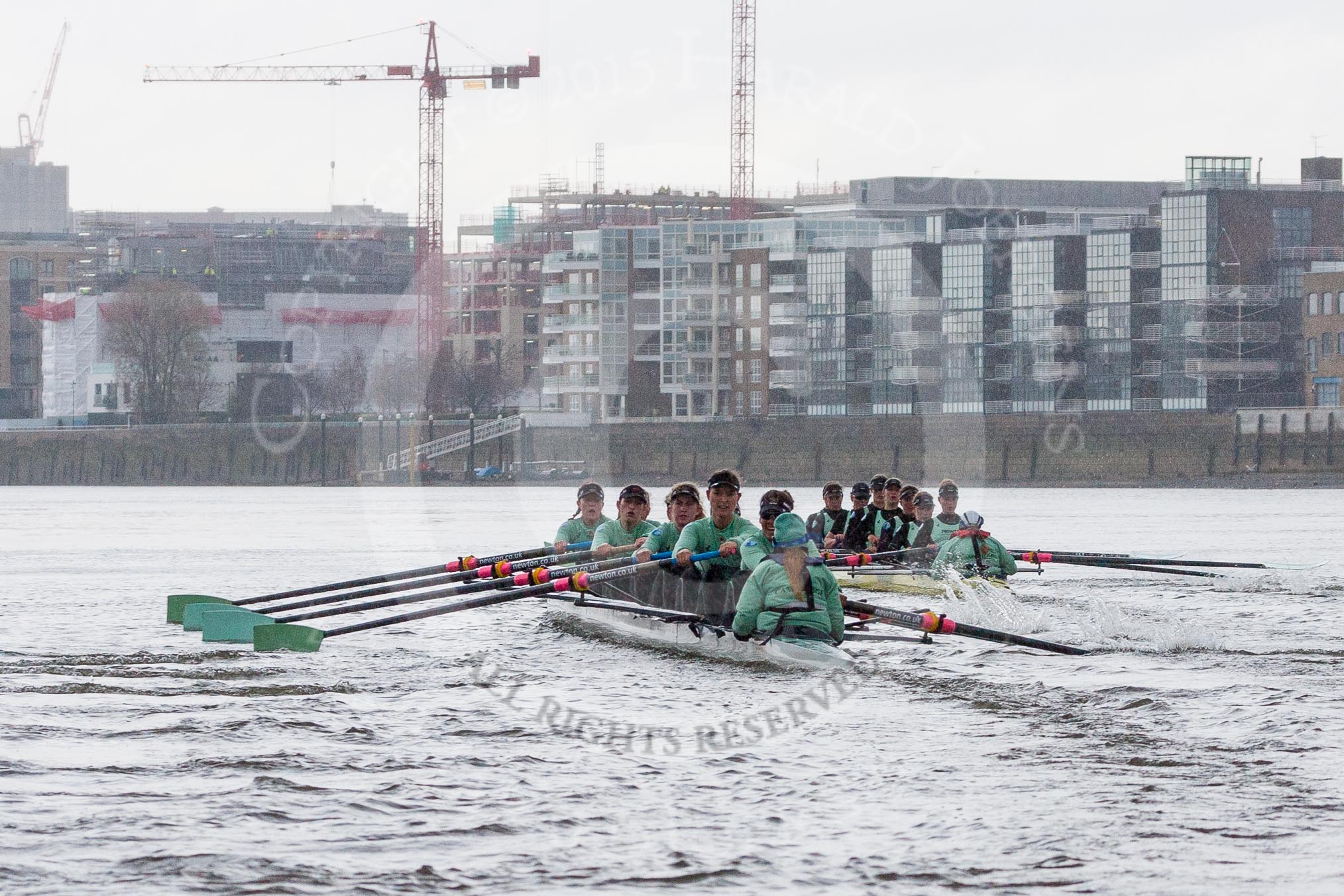 The Boat Race season 2016 - Women's Boat Race Trial Eights (CUWBC, Cambridge): "Tideway" and "Twickenham" racing near Fulham Reach.
River Thames between Putney Bridge and Mortlake,
London SW15,

United Kingdom,
on 10 December 2015 at 11:08, image #65