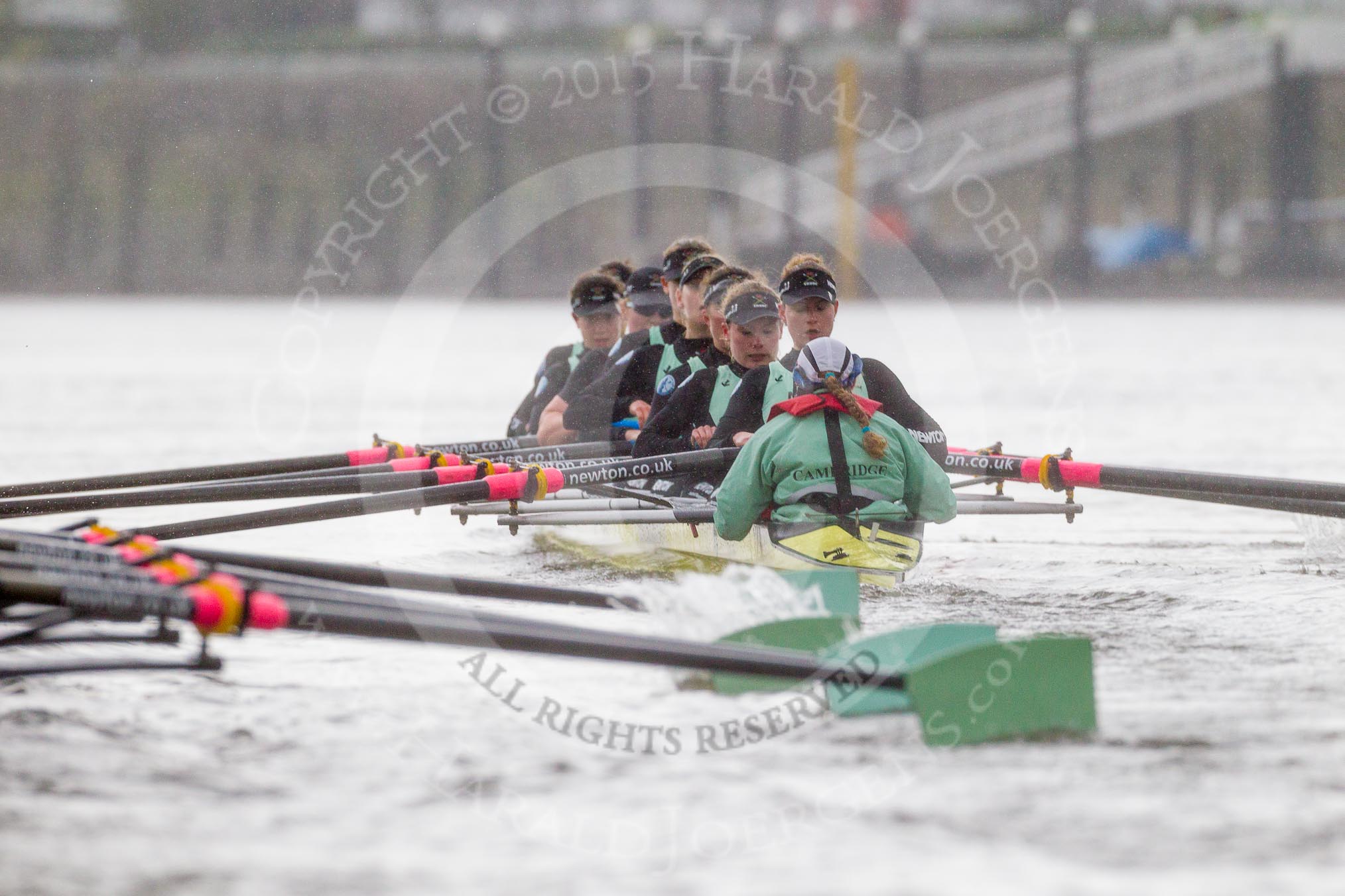 The Boat Race season 2016 - Women's Boat Race Trial Eights (CUWBC, Cambridge): "Twickenham" in the lead at Fulham Reach.
River Thames between Putney Bridge and Mortlake,
London SW15,

United Kingdom,
on 10 December 2015 at 11:08, image #68