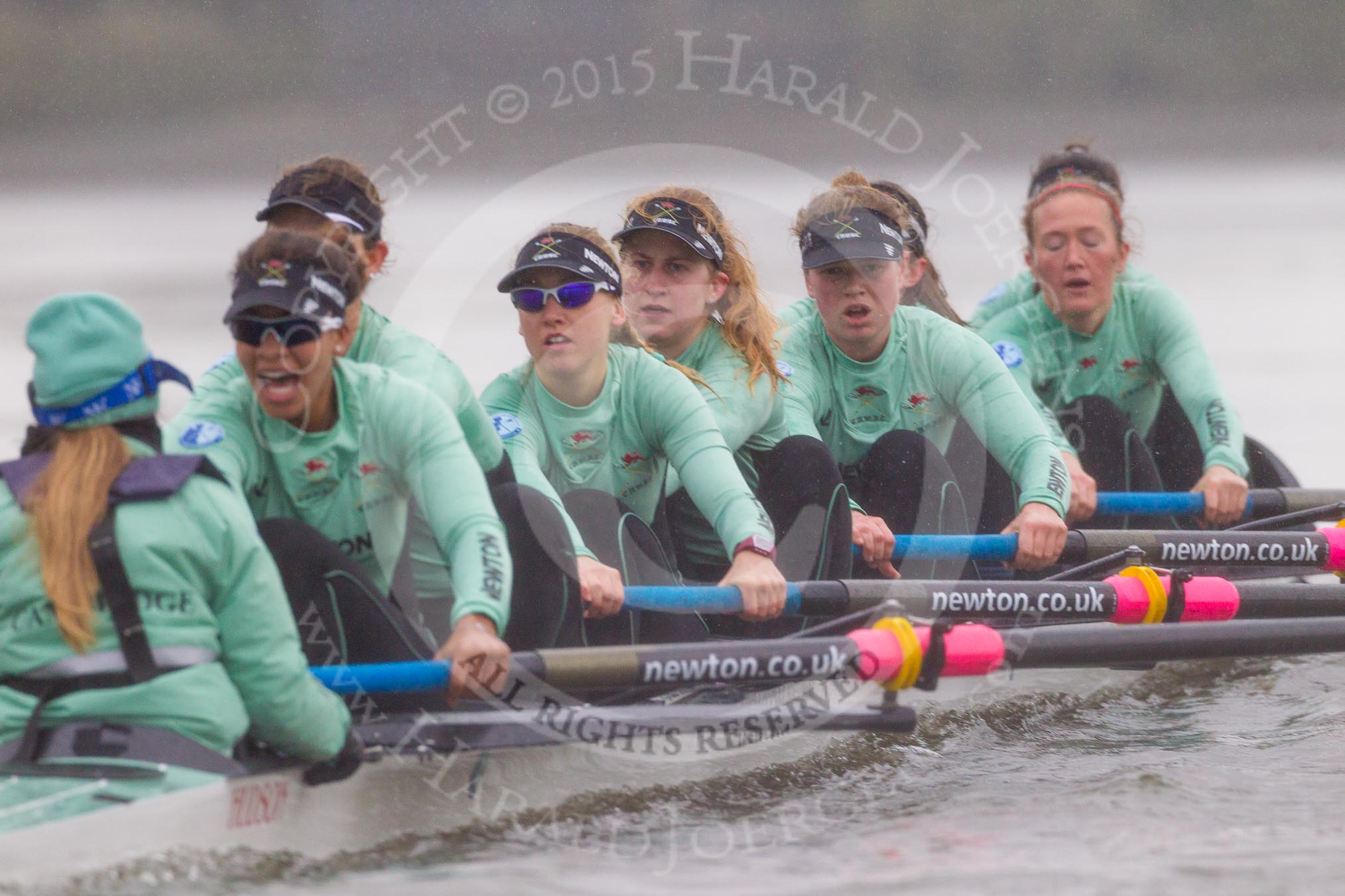 The Boat Race season 2016 - Women's Boat Race Trial Eights (CUWBC, Cambridge): "Tideway" with cox-Olivia Godwin, stroke-Daphne Martschenko, 7-Thea Zabell, 6-Alexandra Wood, 5-Lucy Pike, 4-Alice Jackson, 3-Rachel Elwood, 2-Evelyn Boettcher, bow-Kate Baker.
River Thames between Putney Bridge and Mortlake,
London SW15,

United Kingdom,
on 10 December 2015 at 11:11, image #86