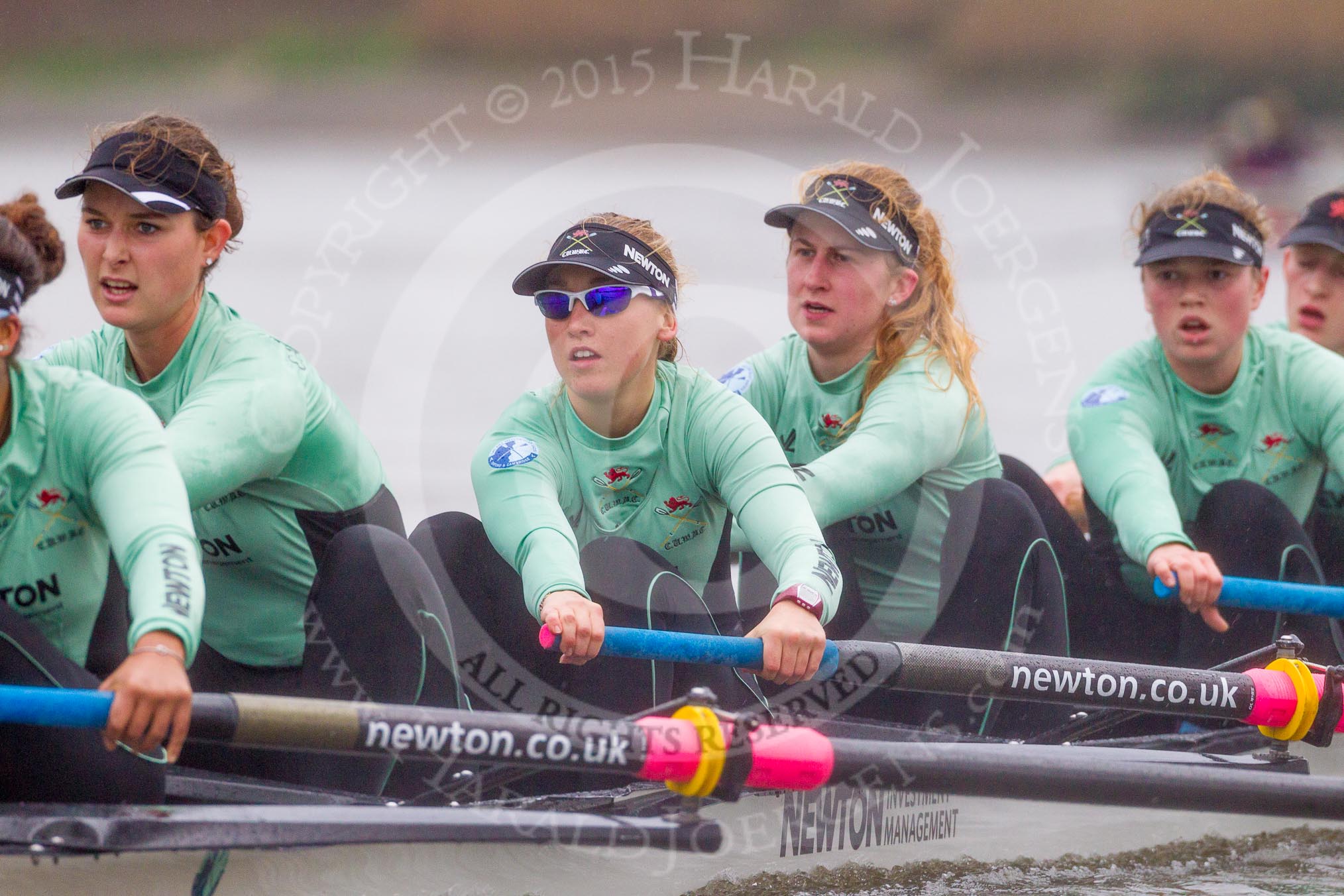 The Boat Race season 2016 - Women's Boat Race Trial Eights (CUWBC, Cambridge): "Tideway" with 7-Thea Zabell, 6-Alexandra Wood, 5-Lucy Pike, 4-Alice Jackson, 3-Rachel Elwood, 2-Evelyn Boettcher, bow-Kate Baker.
River Thames between Putney Bridge and Mortlake,
London SW15,

United Kingdom,
on 10 December 2015 at 11:12, image #90