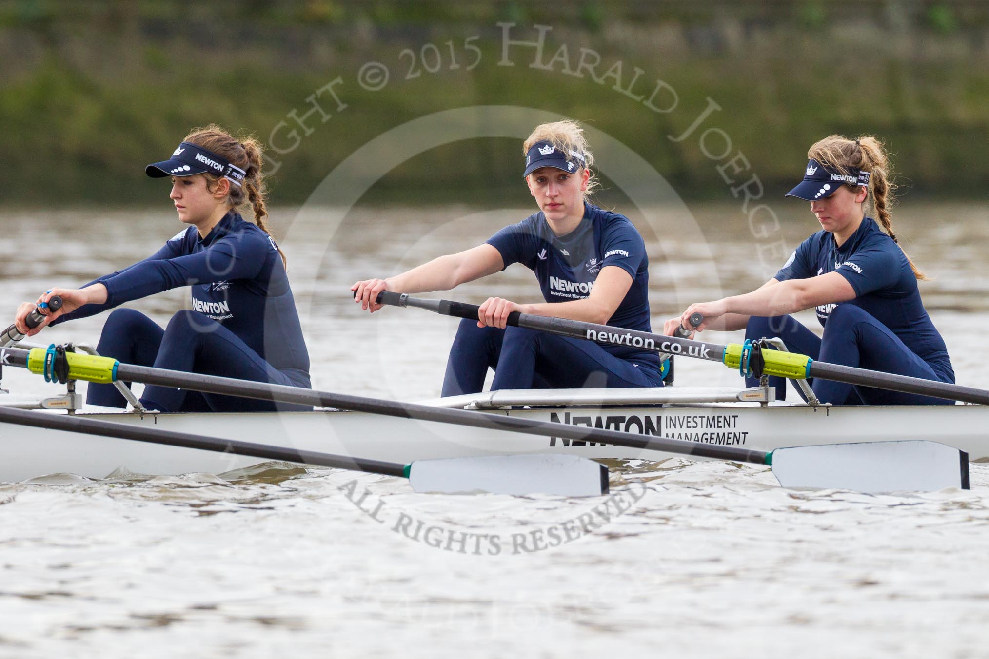 The Boat Race season 2016 - Women's Boat Race Trial Eights (OUWBC, Oxford): "Scylla" waiting for the start of the race, here 3-Elettra Ardissino, 2-Merel Lefferts, bow-Issy Dodds.
River Thames between Putney Bridge and Mortlake,
London SW15,

United Kingdom,
on 10 December 2015 at 12:17, image #129