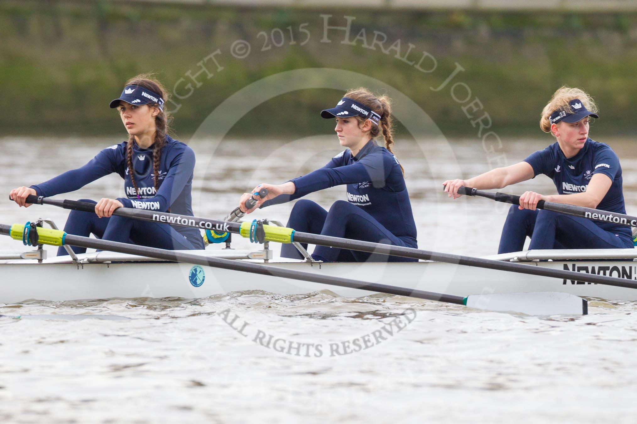 The Boat Race season 2016 - Women's Boat Race Trial Eights (OUWBC, Oxford): "Scylla" waiting for the start of the race, here 4-Rebecca Te Water Naude, 3-Elettra Ardissino, 2-Merel Lefferts.
River Thames between Putney Bridge and Mortlake,
London SW15,

United Kingdom,
on 10 December 2015 at 12:17, image #130