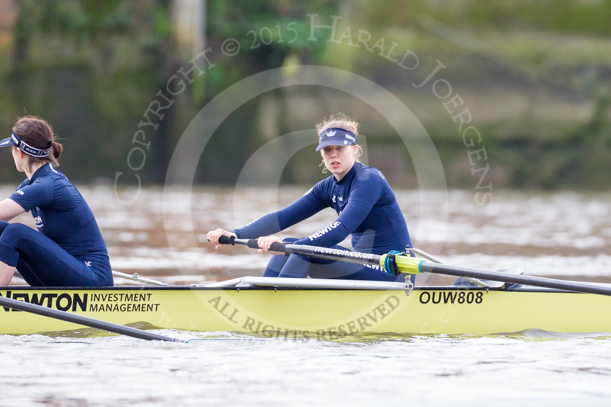 The Boat Race season 2016 - Women's Boat Race Trial Eights (OUWBC, Oxford): "Charybdis" ready for the start of the race, here 2-Christina Fleischer, bow-Georgie Daniell.
River Thames between Putney Bridge and Mortlake,
London SW15,

United Kingdom,
on 10 December 2015 at 12:18, image #133