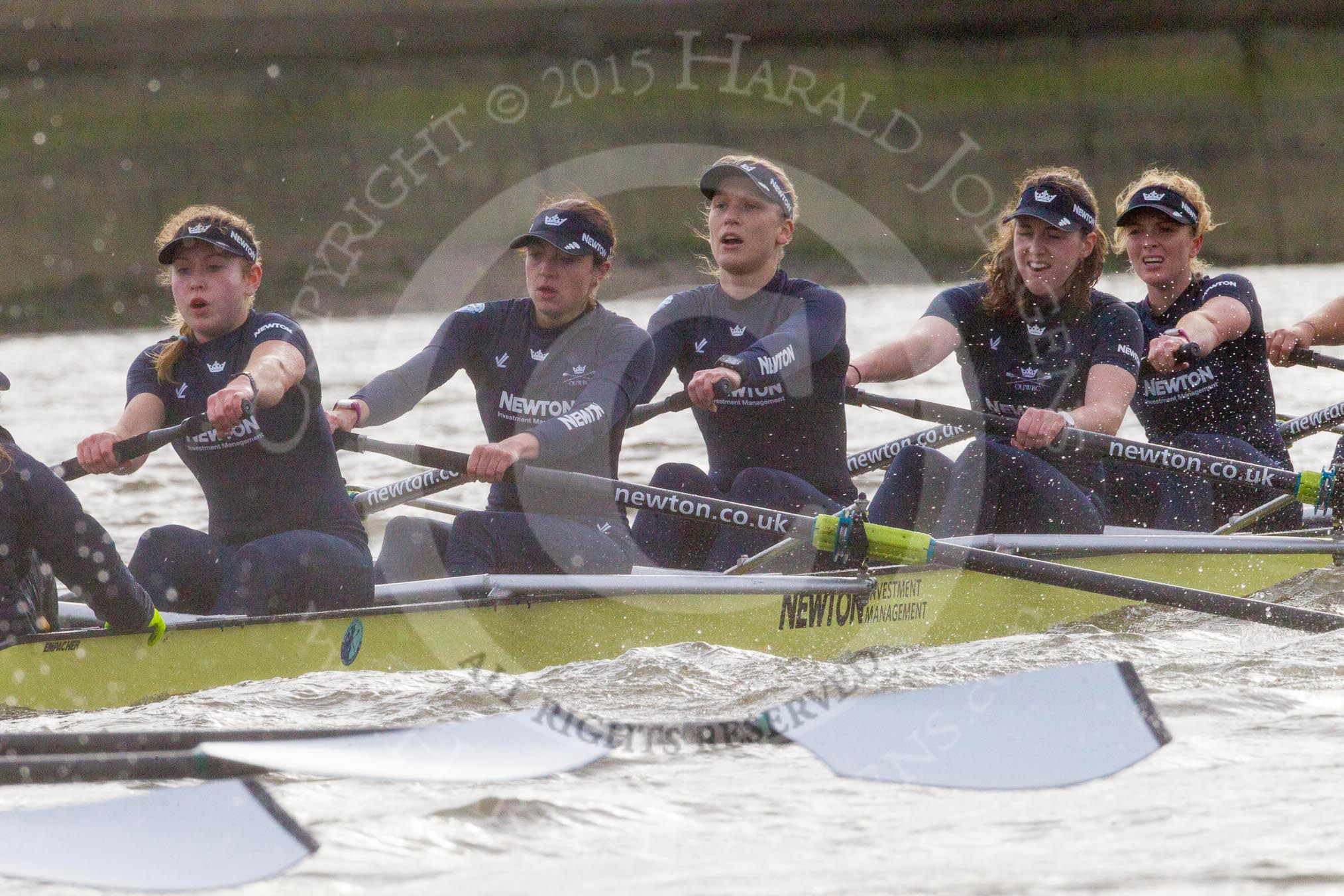 The Boat Race season 2016 - Women's Boat Race Trial Eights (OUWBC, Oxford): "Charybdis", here stroke-Kate Erickson, 7-Maddy Badcott, 6-Elo Luik, 5-Ruth Siddorn, 4-Emma Spruce.
River Thames between Putney Bridge and Mortlake,
London SW15,

United Kingdom,
on 10 December 2015 at 12:33, image #284