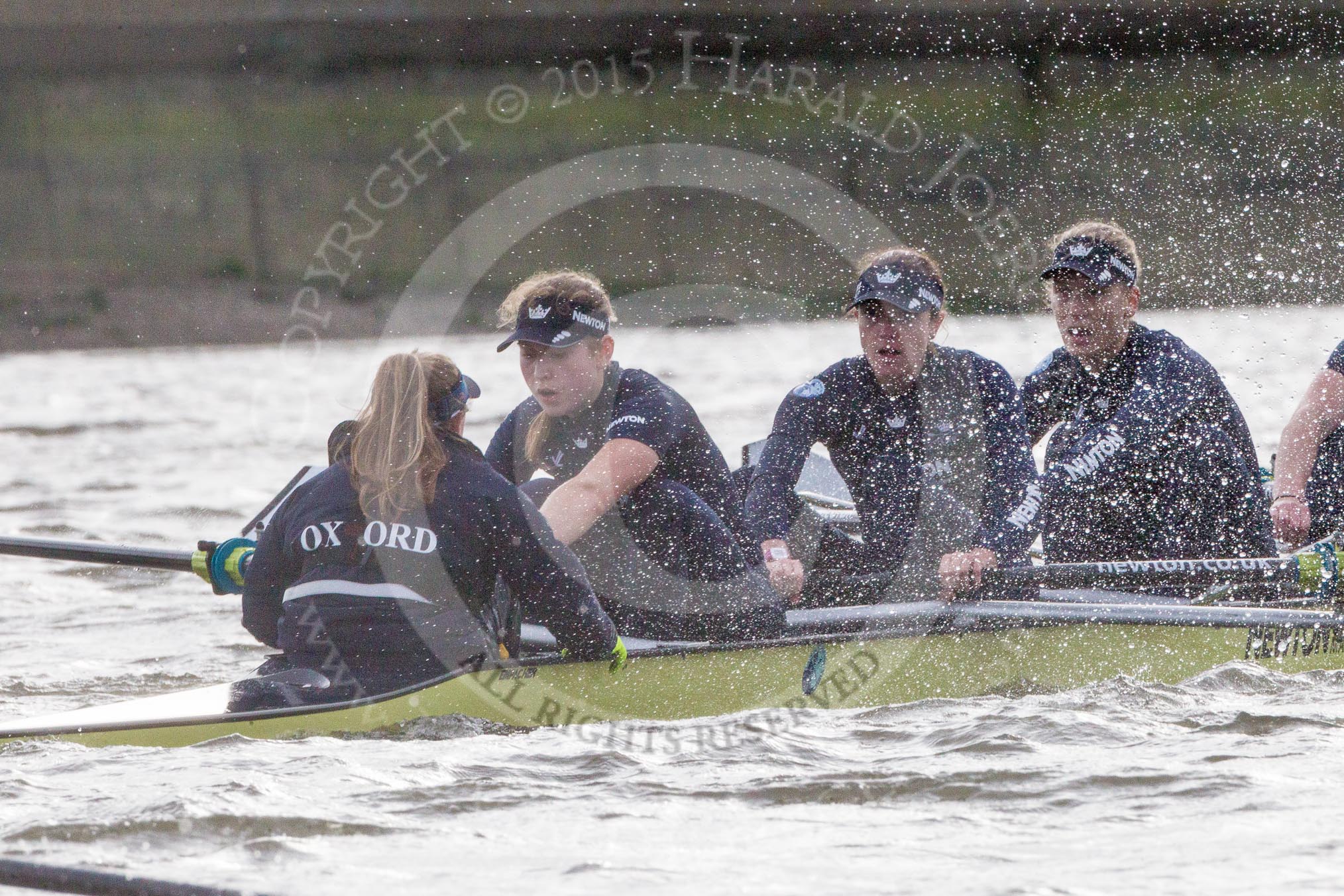 The Boat Race season 2016 - Women's Boat Race Trial Eights (OUWBC, Oxford): "Charybdis", here Cox-Morgan Baynham-Williams, stroke-Kate Erickson, 7-Maddy Badcott, 6-Elo Luik.
River Thames between Putney Bridge and Mortlake,
London SW15,

United Kingdom,
on 10 December 2015 at 12:33, image #285