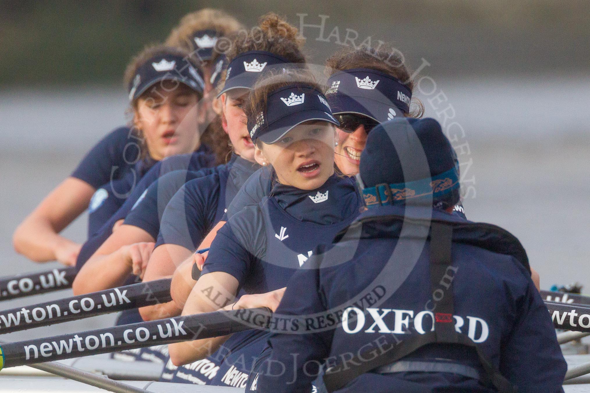 The Boat Race season 2016 - Women's Boat Race Trial Eights (OUWBC, Oxford): "Scylla", cox-Antonia Stutter, stroke-Emma Lukasiewicz, 7-Lauren Kedar, 6-Joanne Jansen, 5-Anastasia Chitty, 4-Rebecca Te Water Naude, 3-Elettra Ardissino, 2-Merel Lefferts, bow-Issy Dodds.
River Thames between Putney Bridge and Mortlake,
London SW15,

United Kingdom,
on 10 December 2015 at 12:37, image #340