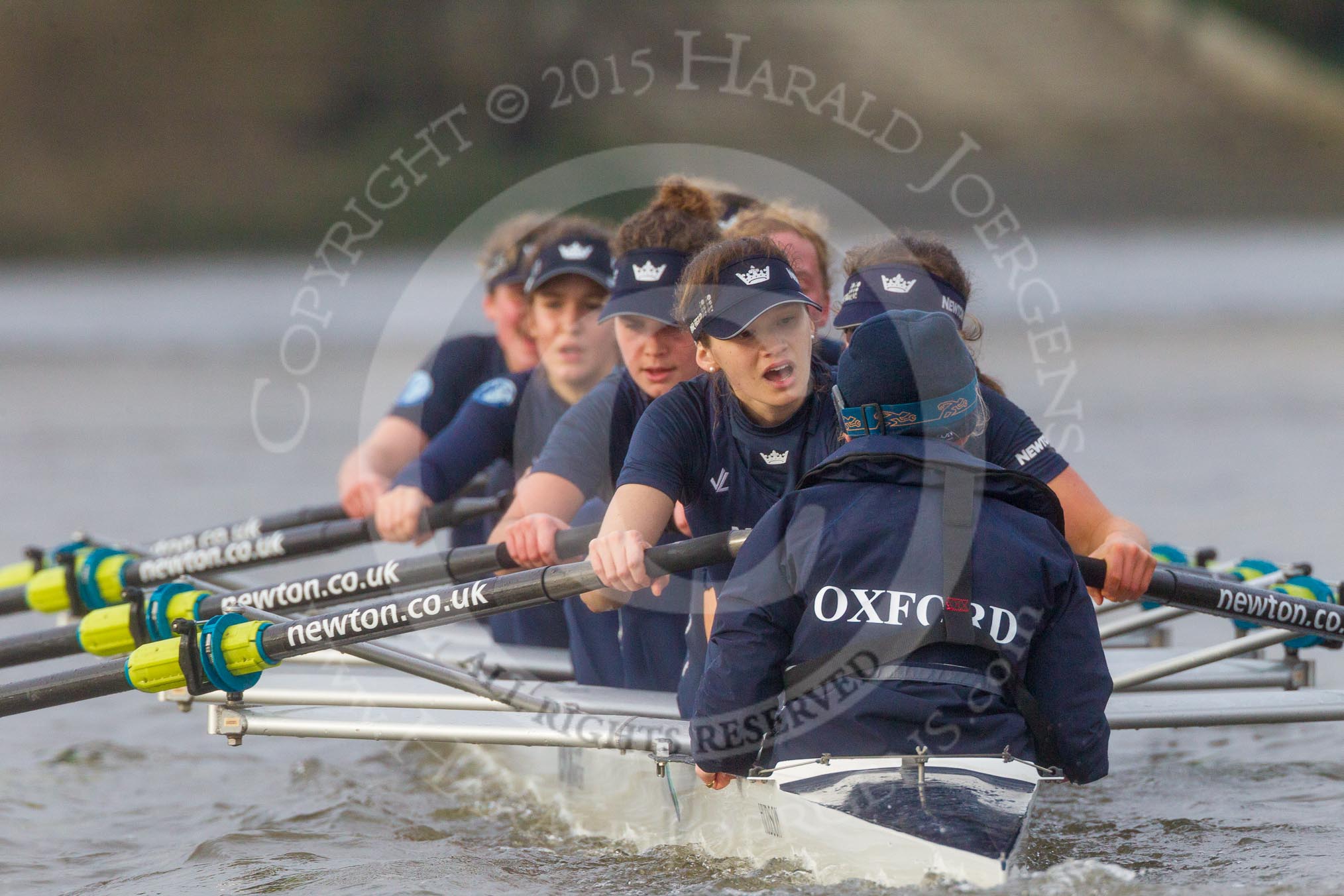 The Boat Race season 2016 - Women's Boat Race Trial Eights (OUWBC, Oxford): "Scylla", cox-Antonia Stutter, stroke-Emma Lukasiewicz, 7-Lauren Kedar, 6-Joanne Jansen, 5-Anastasia Chitty, 4-Rebecca Te Water Naude, 3-Elettra Ardissino, 2-Merel Lefferts, bow-Issy Dodds.
River Thames between Putney Bridge and Mortlake,
London SW15,

United Kingdom,
on 10 December 2015 at 12:37, image #341