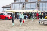 The Boat Race season 2016 - Women's Boat Race Trial Eights (CUWBC, Cambridge): CUWBC boat "Twickenham" is carried from Thames Rowing Club down to the river.
River Thames between Putney Bridge and Mortlake,
London SW15,

United Kingdom,
on 10 December 2015 at 10:15, image #5