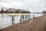 The Boat Race season 2016 - Women's Boat Race Trial Eights (CUWBC, Cambridge): Race preparations - CUWBC boat "Twickenham" and crew.
River Thames between Putney Bridge and Mortlake,
London SW15,

United Kingdom,
on 10 December 2015 at 10:15, image #6