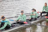 The Boat Race season 2016 - Women's Boat Race Trial Eights (CUWBC, Cambridge): Lucy Pike (5), Alice Jackson (4), Rachel Elwood (3), and, standing, Evelyn Boettcher, 2 seat in "Tideway".
River Thames between Putney Bridge and Mortlake,
London SW15,

United Kingdom,
on 10 December 2015 at 10:19, image #23