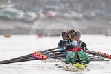 The Boat Race season 2016 - Women's Boat Race Trial Eights (CUWBC, Cambridge): "Twickenham" at the start of the race, cox-Rosemary Ostfeld, stroke-Myriam Goudet, 7-Caroline Habjan, 6-Fiona Macklin, 5-Hannah Roberts, 4-Sarah Carlotti, 3-Ashton Brown, 2-Imogen Grant, bow-Dorottya Nagy.
River Thames between Putney Bridge and Mortlake,
London SW15,

United Kingdom,
on 10 December 2015 at 11:03, image #42