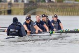 The Boat Race season 2016 - Women's Boat Race Trial Eights (OUWBC, Oxford): "Scylla" at the Surrey Bend, cox-Antonia Stutter, stroke-Emma Lukasiewicz, 7-Lauren Kedar, 6-Joanne Jansen, 5-Anastasia Chitty, 4-Rebecca Te Water Naude, 3-Elettra Ardissino, 2-Merel Lefferts, bow-Issy Dodds.
River Thames between Putney Bridge and Mortlake,
London SW15,

United Kingdom,
on 10 December 2015 at 12:25, image #213