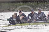 The Boat Race season 2016 - Women's Boat Race Trial Eights (OUWBC, Oxford): "Charybdis", here Cox-Morgan Baynham-Williams, stroke-Kate Erickson, 7-Maddy Badcott, 6-Elo Luik.
River Thames between Putney Bridge and Mortlake,
London SW15,

United Kingdom,
on 10 December 2015 at 12:33, image #285