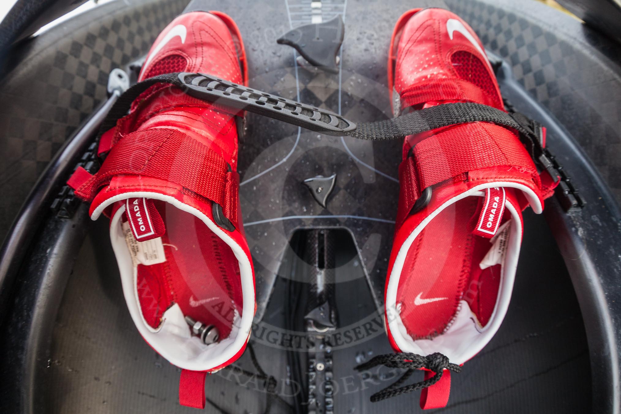 The Boat Race season 2016 - OUWBC training Wallingford: Red shoes for the Dark Blue ladies in the Oxford boat.
River Thames,
Wallingford,
Oxfordshire,

on 29 February 2016 at 14:45, image #16