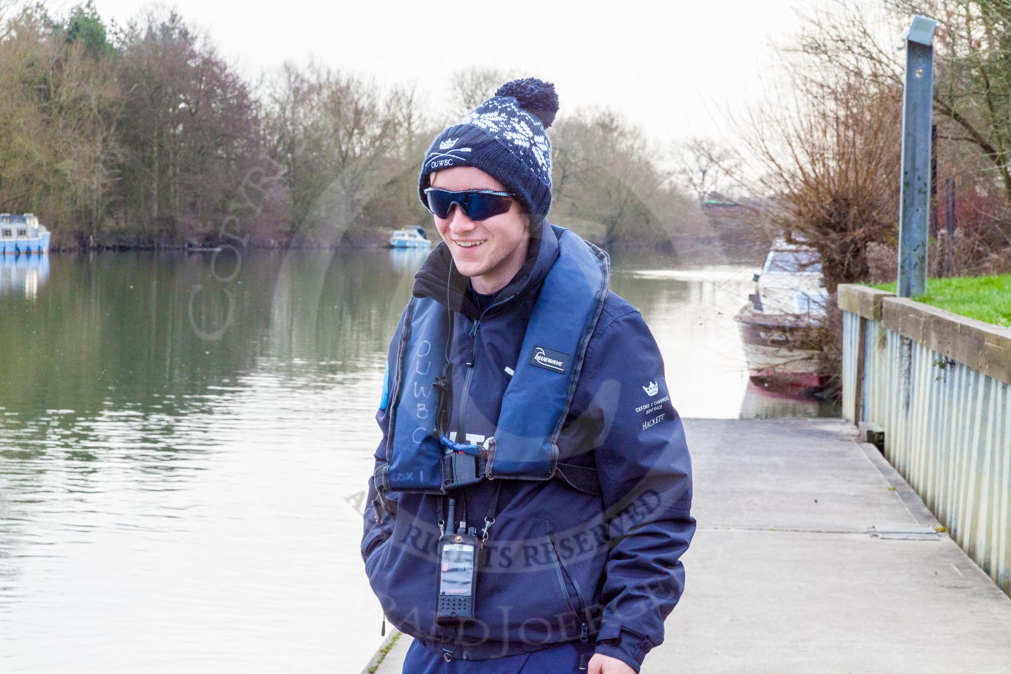 The Boat Race season 2016 - OUWBC training Wallingford: OUWBC cox Will Smith before taking his seat in Osiris, the reserve boat..
River Thames,
Wallingford,
Oxfordshire,

on 29 February 2016 at 15:18, image #38