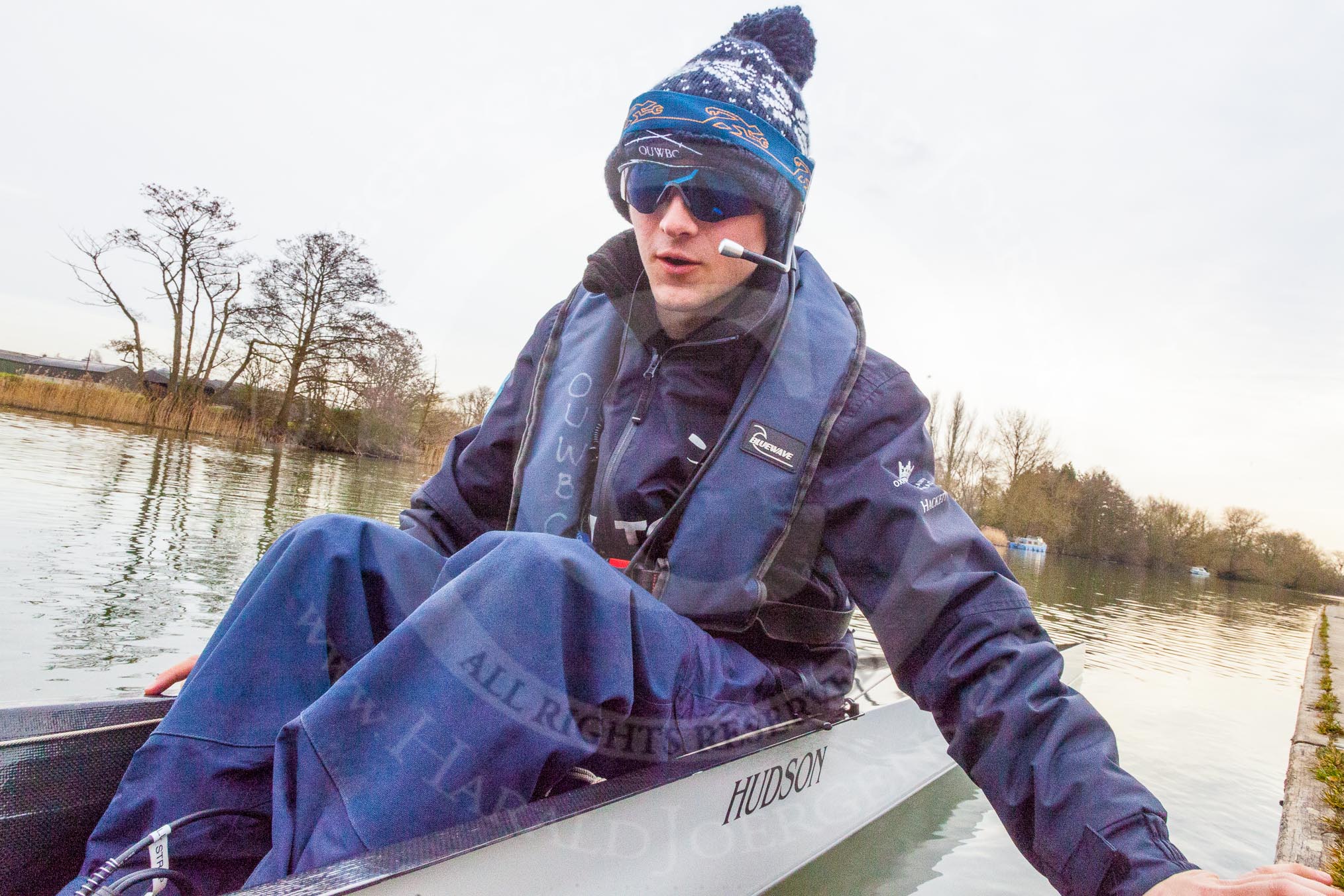 The Boat Race season 2016 - OUWBC training Wallingford: OUWBC cox Will Smith in Osiris, the reserve boat..
River Thames,
Wallingford,
Oxfordshire,

on 29 February 2016 at 15:20, image #42