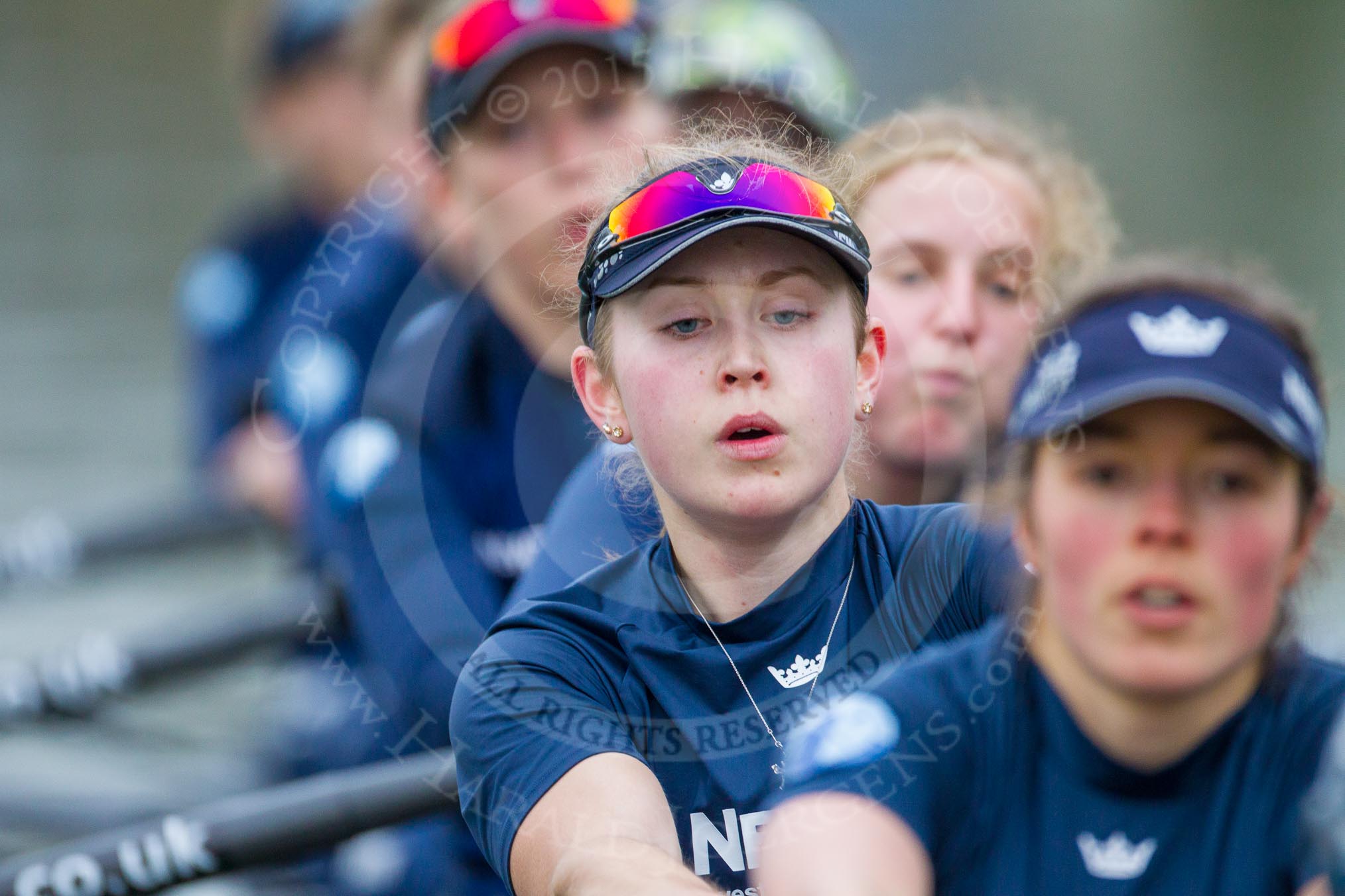 The Boat Race season 2016 - OUWBC training Wallingford: Maddy Badcott, OUWBC president and 7 seat in the Oxford Blue Boat.
River Thames,
Wallingford,
Oxfordshire,

on 29 February 2016 at 16:34, image #144