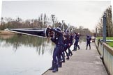 The Boat Race season 2016 - OUWBC training Wallingford: The crew of Osiris, the OUWBC reserve boat, carrying their boat to the river for their training session.
River Thames,
Wallingford,
Oxfordshire,

on 29 February 2016 at 15:16, image #31