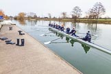 The Boat Race season 2016 - OUWBC training Wallingford: Osiris, the OUWBC reserve boat, with (from bow) Georgie Daniell, Issy Dodds, Chloe Farrar, Elettra Ardissino, Isa Von Loga, Rebecca Te Water Naude, Kate Erickson, Flo Pickles and cox Will Smith.
River Thames,
Wallingford,
Oxfordshire,

on 29 February 2016 at 15:20, image #43