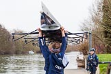 The Boat Race season 2016 - OUWBC training Wallingford: The end of the training session for the OUWBC Blue Boat crew, on the day before the Boat Race Crew Announcement and Weigh-In.
River Thames,
Wallingford,
Oxfordshire,

on 29 February 2016 at 16:37, image #150