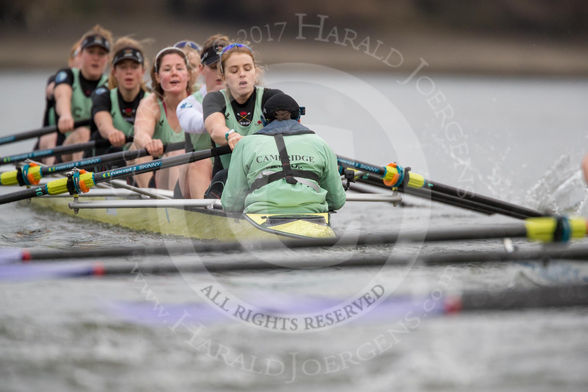 The Boat Race season 2017 - Women's Boat Race Fixture CUWBC vs Univerity of London: The CUWBC boat has taken the lead by at least one length.
River Thames between Putney Bridge and Mortlake,
London SW15,

United Kingdom,
on 19 February 2017 at 16:04, image #77