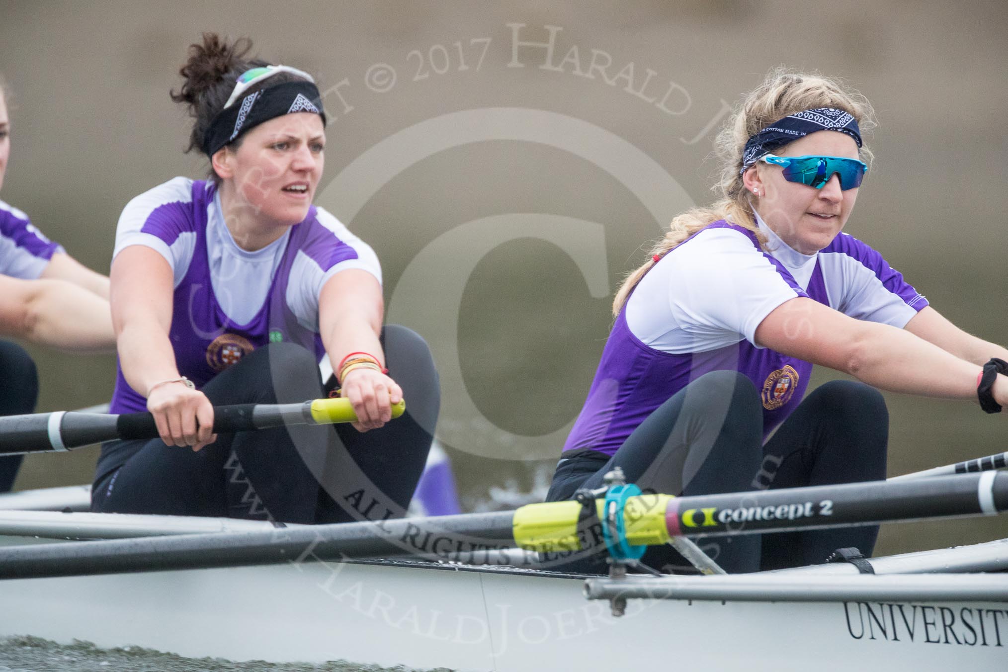 The Boat Race season 2017 - Women's Boat Race Fixture CUWBC vs Univerity of London: The UL boat, here 6 - Georgia Stratham, 7 - Ally French.
River Thames between Putney Bridge and Mortlake,
London SW15,

United Kingdom,
on 19 February 2017 at 16:21, image #121