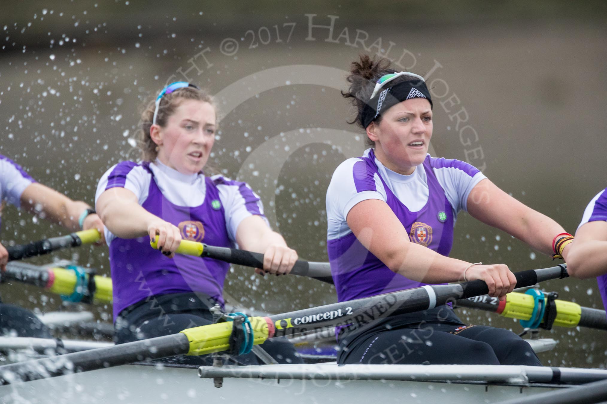 The Boat Race season 2017 - Women's Boat Race Fixture CUWBC vs Univerity of London: The UL boat, here 5 - Charlotte Hodgkins-Byrne, 6 - Georgia Stratham.
River Thames between Putney Bridge and Mortlake,
London SW15,

United Kingdom,
on 19 February 2017 at 16:21, image #122