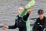 The Boat Race season 2017 - Women's Boat Race Fixture CUWBC vs Univerity of London: CUWBC's 5, Holly Hill, and 4 Imogen Grant getting rid of their Wellies.
River Thames between Putney Bridge and Mortlake,
London SW15,

United Kingdom,
on 19 February 2017 at 15:17, image #12
