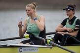 The Boat Race season 2017 - Women's Boat Race Fixture CUWBC vs Univerity of London: The CUWBC eight before the start of the race, here 5 - Holy Hill, 4 - Imogen Grant.
River Thames between Putney Bridge and Mortlake,
London SW15,

United Kingdom,
on 19 February 2017 at 15:54, image #41