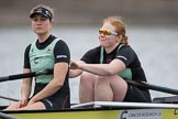 The Boat Race season 2017 - Women's Boat Race Fixture CUWBC vs Univerity of London: The CUWBC eight before the start of the race, here 2 - Kirsten Van Fosen, bow - Claire Lambe.
River Thames between Putney Bridge and Mortlake,
London SW15,

United Kingdom,
on 19 February 2017 at 15:54, image #42