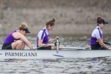 The Boat Race season 2017 - Women's Boat Race Fixture CUWBC vs Univerity of London: The UL boat, here ow - Emily Wilks, 2 - Catherine Ador, 3 - Fionnuala Gannon.
River Thames between Putney Bridge and Mortlake,
London SW15,

United Kingdom,
on 19 February 2017 at 15:57, image #44