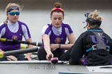 The Boat Race season 2017 - Women's Boat Race Fixture CUWBC vs Univerity of London: The UL eight before the start of the race,  7 - Ally French, stroke - Robyn Hart-Winks, cox - Lauren Holland.
River Thames between Putney Bridge and Mortlake,
London SW15,

United Kingdom,
on 19 February 2017 at 16:00, image #54