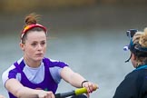 The Boat Race season 2017 - Women's Boat Race Fixture CUWBC vs Univerity of London: The UL eight seconds before the start of the race,  stroke - Robyn Hart-Winks, cox - Lauren Holland.
River Thames between Putney Bridge and Mortlake,
London SW15,

United Kingdom,
on 19 February 2017 at 16:01, image #61