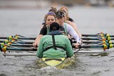 The Boat Race season 2017 - Women's Boat Race Fixture CUWBC vs Univerity of London: The CUWBC eight at the start of the race, cox - Matthew Holland, stroke - Alice White, 7 - Myriam Goudet, 6 - Melissa Wilson, 5 - Holy Hill, 4 - Imogen Grant, 3 - Ashton Brown, 2 - Kirsten Van Fosen, bow - Claire Lambe.
River Thames between Putney Bridge and Mortlake,
London SW15,

United Kingdom,
on 19 February 2017 at 16:01, image #65