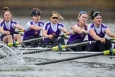 The Boat Race season 2017 - Women's Boat Race Fixture CUWBC vs Univerity of London: The UL eight, here 2 - Catherine Ador, 3 - Fionnuala Gannon, 4 - Sara Parfett, 5 - Charlotte Hodgkins-Byrne, 6 - Georgia Stratham.
River Thames between Putney Bridge and Mortlake,
London SW15,

United Kingdom,
on 19 February 2017 at 16:02, image #73
