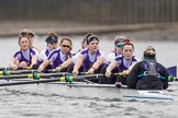 The Boat Race season 2017 - Women's Boat Race Fixture CUWBC vs Univerity of London: The UL eigth, bow - Emily Wilks, 2 - Catherine Ador, 3 - Fionnuala Gannon, 4 - Sara Parfett, 5 - Charlotte Hodgkins-Byrne, 6 - Georgia Stratham, 7 - Ally French, stroke - Robyn Hart-Winks, cox - Lauren Holland.
River Thames between Putney Bridge and Mortlake,
London SW15,

United Kingdom,
on 19 February 2017 at 16:19, image #112