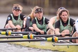 The Boat Race season 2017 - Women's Boat Race Fixture CUWBC vs Univerity of London: The CUWBC after the start of the second piece of the fixture, bow - Claire Lambe, 2 - Kirsten Van Fosen, 3 - Ashton Brown, 4 - Imogen Grant, 5 - Holy Hill, 6 - Melissa Wilson, 7 - Myriam Goudet, stroke - Alice White, cox - Matthew Holland.
River Thames between Putney Bridge and Mortlake,
London SW15,

United Kingdom,
on 19 February 2017 at 16:21, image #118