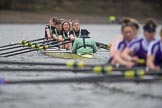 The Boat Race season 2017 - Women's Boat Race Fixture CUWBC vs Univerity of London: The CUWBC eight in the lead on the apporach to the finish, bow - Claire Lambe, 2 - Kirsten Van Fosen, 3 - Ashton Brown, 4 - Imogen Grant, 5 - Holy Hill, 6 - Melissa Wilson, 7 - Myriam Goudet, stroke - Alice White, cox - Matthew Holland.
River Thames between Putney Bridge and Mortlake,
London SW15,

United Kingdom,
on 19 February 2017 at 16:27, image #141