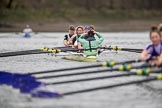 The Boat Race season 2017 - Women's Boat Race Fixture CUWBC vs Univerity of London: The CUWBC eight after crossing the finish line at Chiswick Bridge, bow - Claire Lambe, 2 - Kirsten Van Fosen, 3 - Ashton Brown, 4 - Imogen Grant, 5 - Holy Hill, 6 - Melissa Wilson, 7 - Myriam Goudet, stroke - Alice White, cox - Matthew Holland.
River Thames between Putney Bridge and Mortlake,
London SW15,

United Kingdom,
on 19 February 2017 at 16:28, image #146