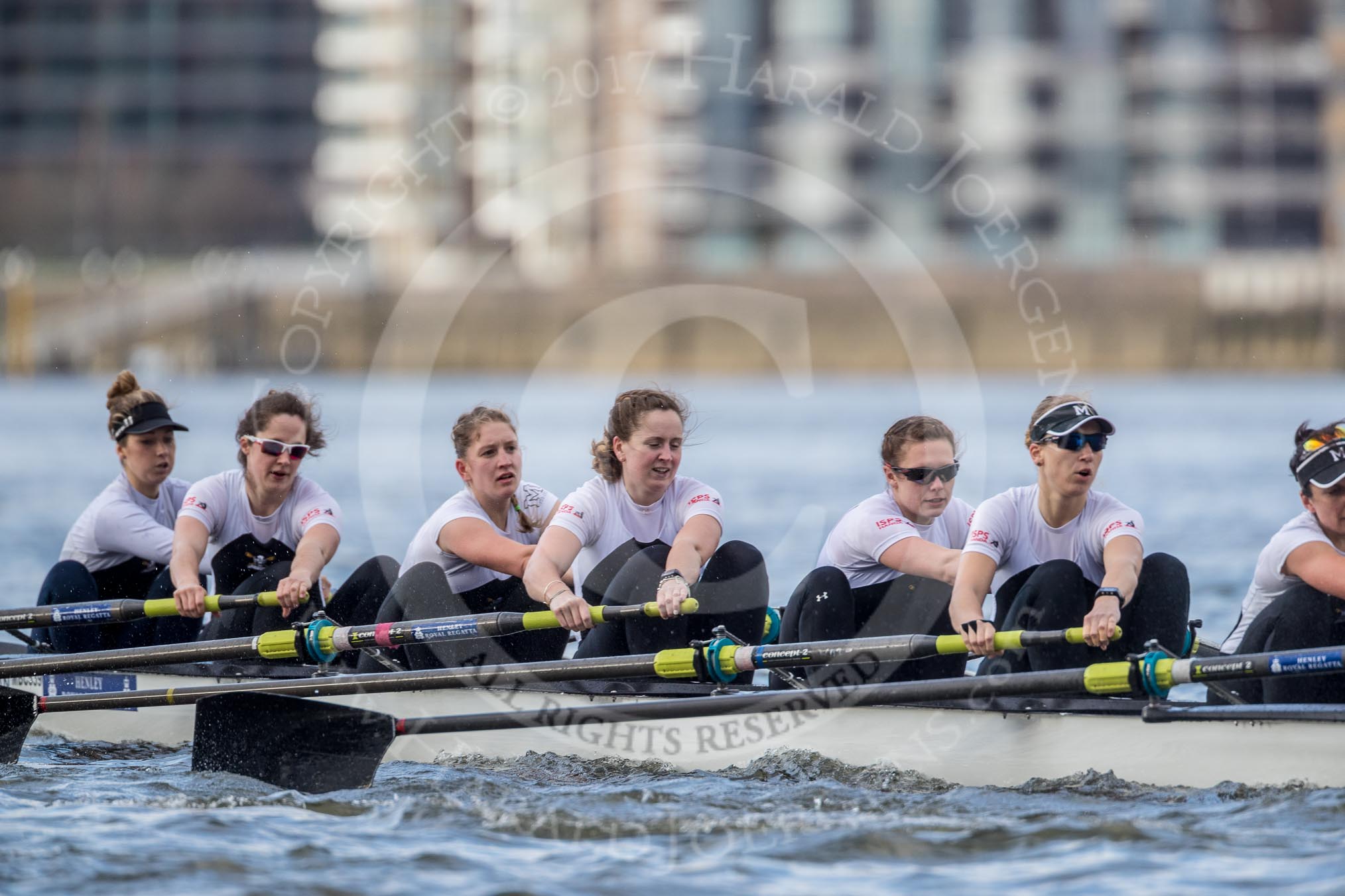 The Cancer Research UK Boat Race season 2017 - Women's Boat Race Fixture OUWBC vs Molesey BC: Molesey in the early phase of the race - bow Emma McDonald, 2 Caitlin Boyland, 3 Lucy Primmer, 4 Claire McKeown, 5 Katie Bartlett, 6 Elo Luik, 7 Gabriella Rodriguez.
River Thames between Putney Bridge and Mortlake,
London SW15,

United Kingdom,
on 19 March 2017 at 16:03, image #62