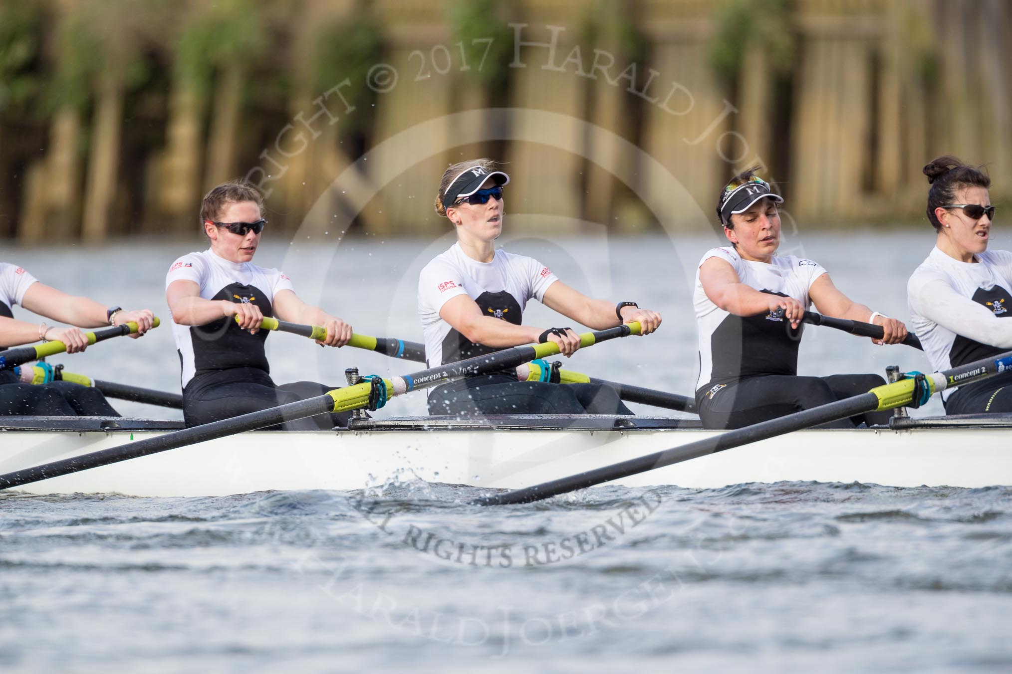 The Cancer Research UK Boat Race season 2017 - Women's Boat Race Fixture OUWBC vs Molesey BC: The Molesey boat, here 5 Katie Bartlett, 6 Elo Luik, 7 Gabriella Rodriguez, stroke Ruth Whyman.
River Thames between Putney Bridge and Mortlake,
London SW15,

United Kingdom,
on 19 March 2017 at 16:04, image #77