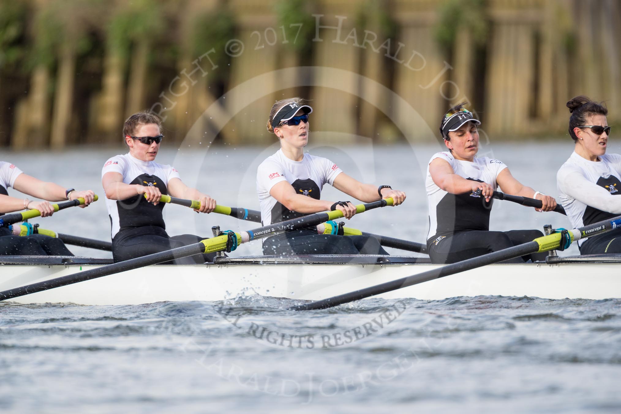 The Cancer Research UK Boat Race season 2017 - Women's Boat Race Fixture OUWBC vs Molesey BC: The Molesey boat, here 5 Katie Bartlett, 6 Elo Luik, 7 Gabriella Rodriguez, stroke Ruth Whyman.
River Thames between Putney Bridge and Mortlake,
London SW15,

United Kingdom,
on 19 March 2017 at 16:04, image #77