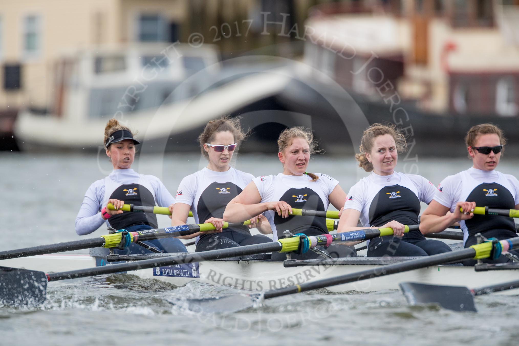 The Cancer Research UK Boat Race season 2017 - Women's Boat Race Fixture OUWBC vs Molesey BC: The Molesey boat, here bow Emma McDonald, 2 Caitlin Boyland, 3 Lucy Primmer, 4 Claire McKeown, 5 Katie Bartlett.
River Thames between Putney Bridge and Mortlake,
London SW15,

United Kingdom,
on 19 March 2017 at 16:08, image #105