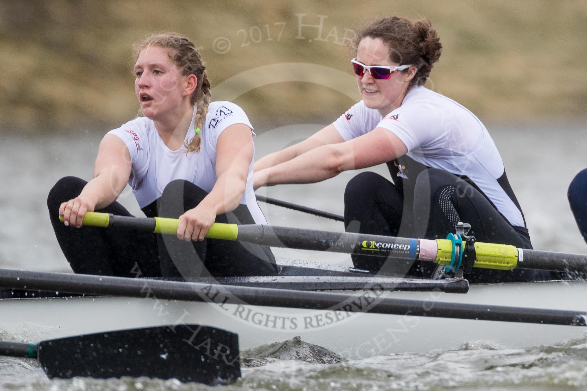 The Cancer Research UK Boat Race season 2017 - Women's Boat Race Fixture OUWBC vs Molesey BC: The Molesey boat, here 3 Lucy Primmer, 2 Caitlin Boyland.
River Thames between Putney Bridge and Mortlake,
London SW15,

United Kingdom,
on 19 March 2017 at 16:11, image #117