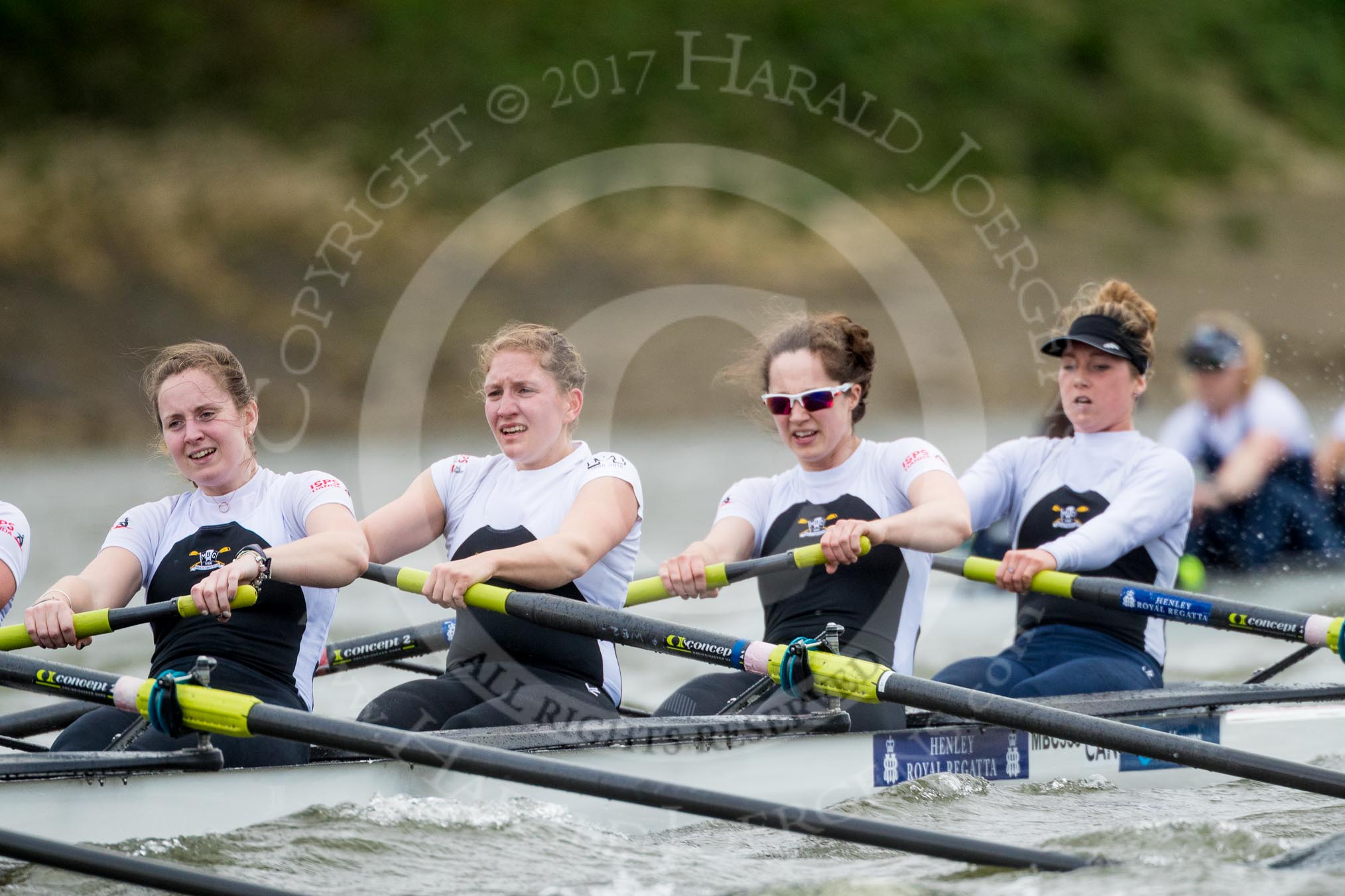 The Cancer Research UK Boat Race season 2017 - Women's Boat Race Fixture OUWBC vs Molesey BC: The Molesey boat, here 4 Claire McKeown, 3 Lucy Primmer, 2 Caitlin Boyland, bow Emma McDonald.
River Thames between Putney Bridge and Mortlake,
London SW15,

United Kingdom,
on 19 March 2017 at 16:11, image #118
