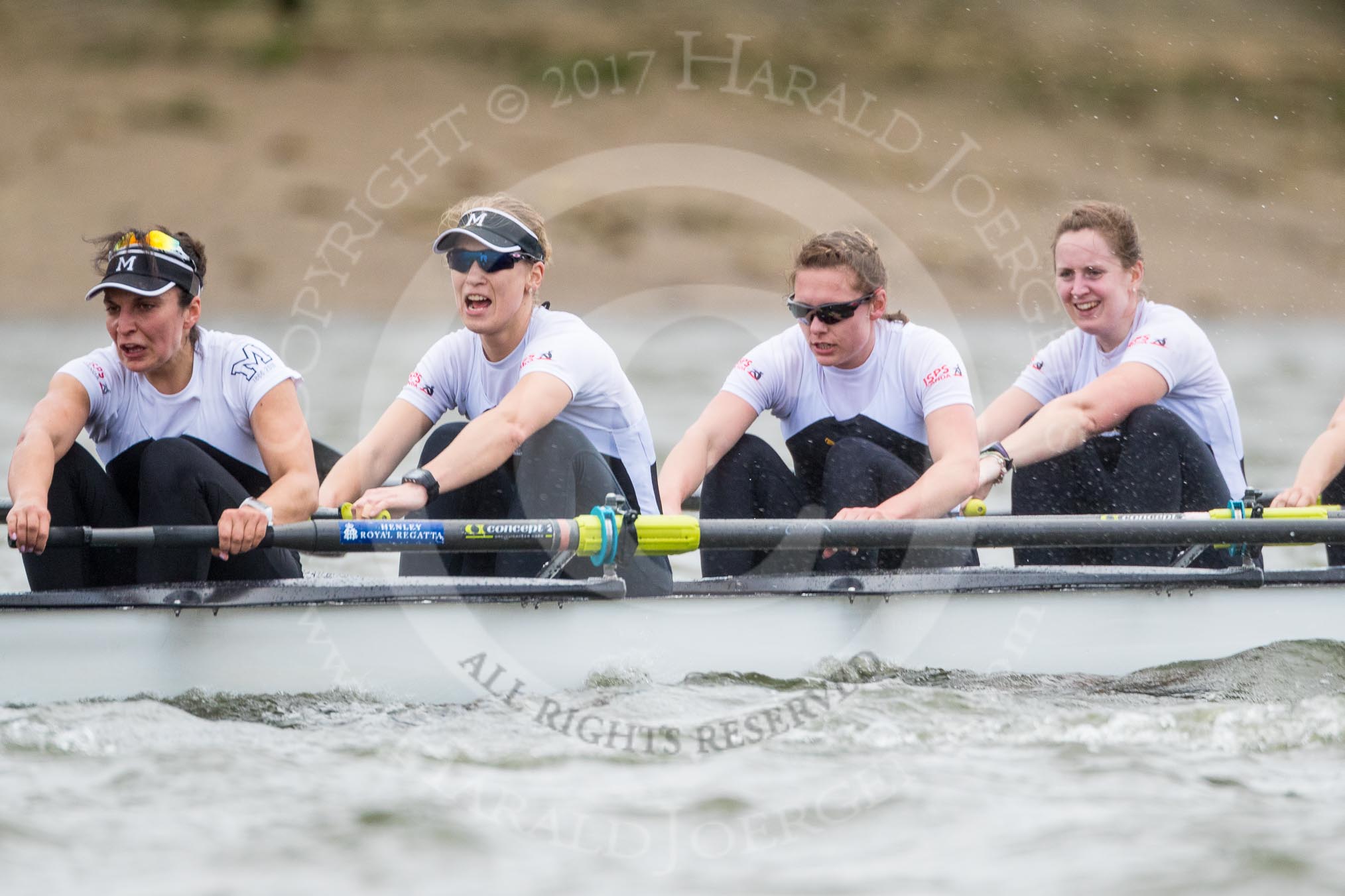 The Cancer Research UK Boat Race season 2017 - Women's Boat Race Fixture OUWBC vs Molesey BC: The Molesey boat, here 7 Gabriella Rodriguez, 6 Elo Luik, 5 Katie Bartlett, 4 Claire McKeown.
River Thames between Putney Bridge and Mortlake,
London SW15,

United Kingdom,
on 19 March 2017 at 16:11, image #121