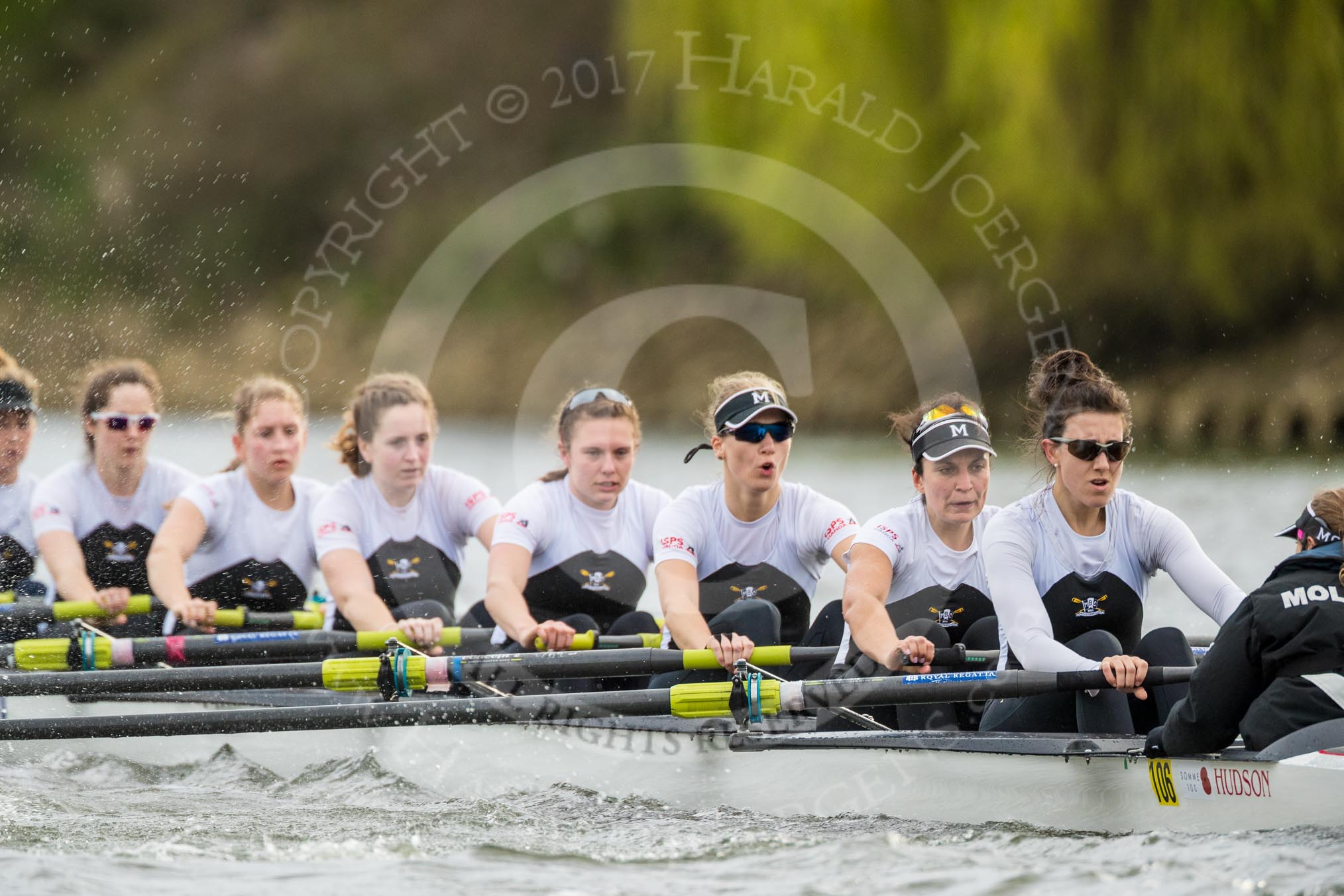 Photo 1703191621131X29023HaraldJoergens The Cancer Research UK Boat Race season 2017 - Women's Boat Race Fixture OUWBC vs Molesey BC: Molesey starting at the second part of the fixture - bow Emma McDonald, 2 Caitlin Boyland, 3 Lucy Primmer, 4 Claire McKeown, 5 Katie Bartlett, 6 Elo Luik, 7 Gabriella Rodriguez, stroke Ruth Whyman.
River Thames between Putney Bridge and Mortlake,
London SW15,
United Kingdom,
on 19 March 2017 at 16:21, image #128
