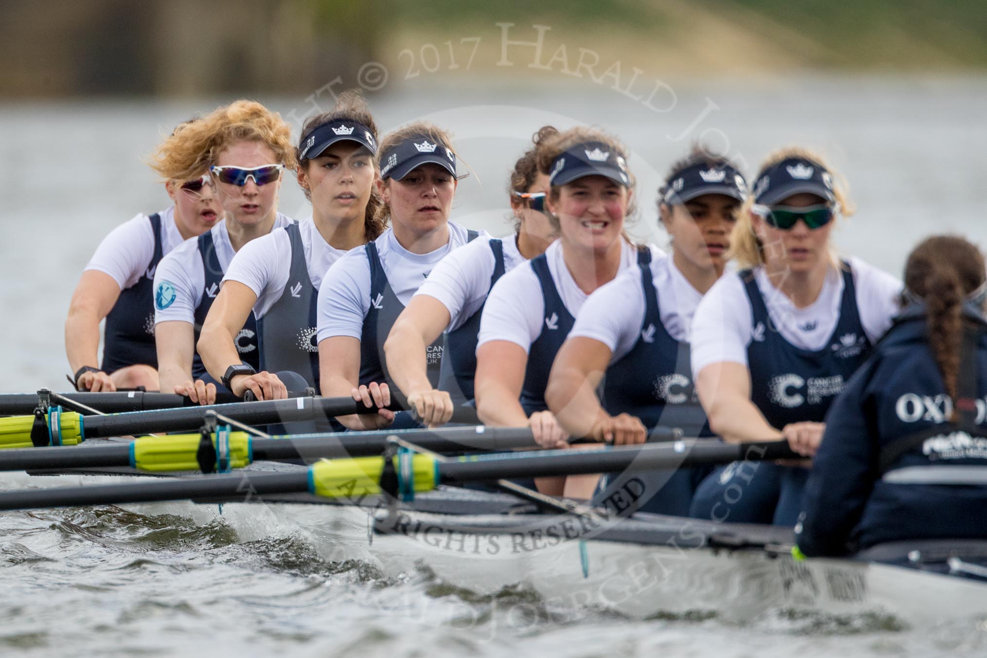 The Cancer Research UK Boat Race season 2017 - Women's Boat Race Fixture OUWBC vs Molesey BC: OUWBC starting at the second part of the fixture - bow Alice Roberts, 2 Beth Bridgman, 3 Rebecca Te Water Naude, 4 Rebecca Esselstein, 5 Chloe Laverack, 6 Harriet Austin, 7 Jenna Hebert, stroke Emily Cameron, cox Eleanor Shearer.
River Thames between Putney Bridge and Mortlake,
London SW15,

United Kingdom,
on 19 March 2017 at 16:21, image #129