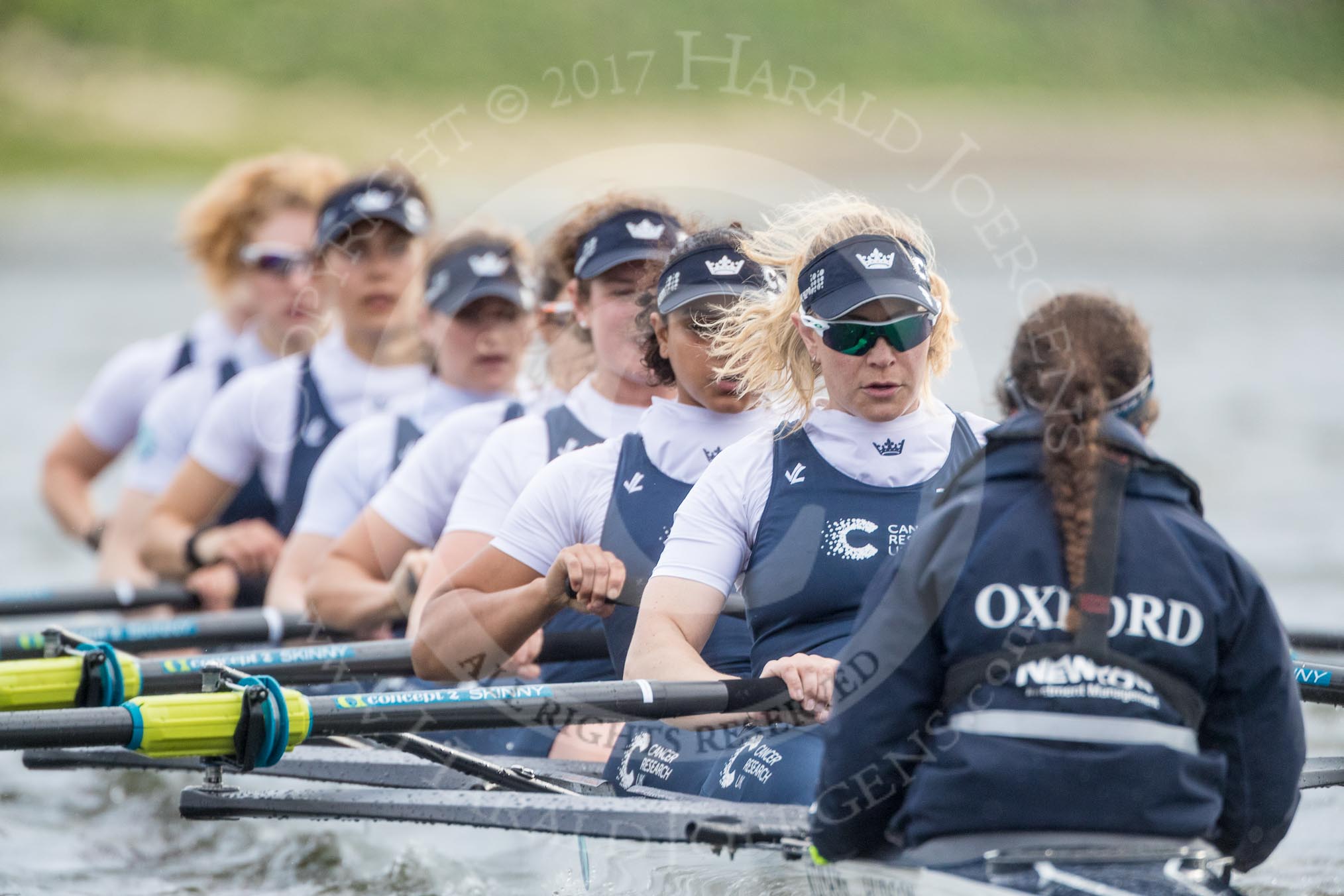 The Cancer Research UK Boat Race season 2017 - Women's Boat Race Fixture OUWBC vs Molesey BC: OUWBC during the second part of the fixture - bow Alice Roberts, 2 Beth Bridgman, 3 Rebecca Te Water Naude, 4 Rebecca Esselstein, 5 Chloe Laverack, 6 Harriet Austin, 7 Jenna Hebert, stroke Emily Cameron, cox Eleanor Shearer.
River Thames between Putney Bridge and Mortlake,
London SW15,

United Kingdom,
on 19 March 2017 at 16:21, image #135