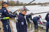 The Cancer Research UK Boat Race season 2017 - Women's Boat Race Fixture OUWBC vs Molesey BC: OUWBC head coach Ali Williams, befind her 3 seat Rebecca Te Water Naudé.
River Thames between Putney Bridge and Mortlake,
London SW15,

United Kingdom,
on 19 March 2017 at 15:18, image #7